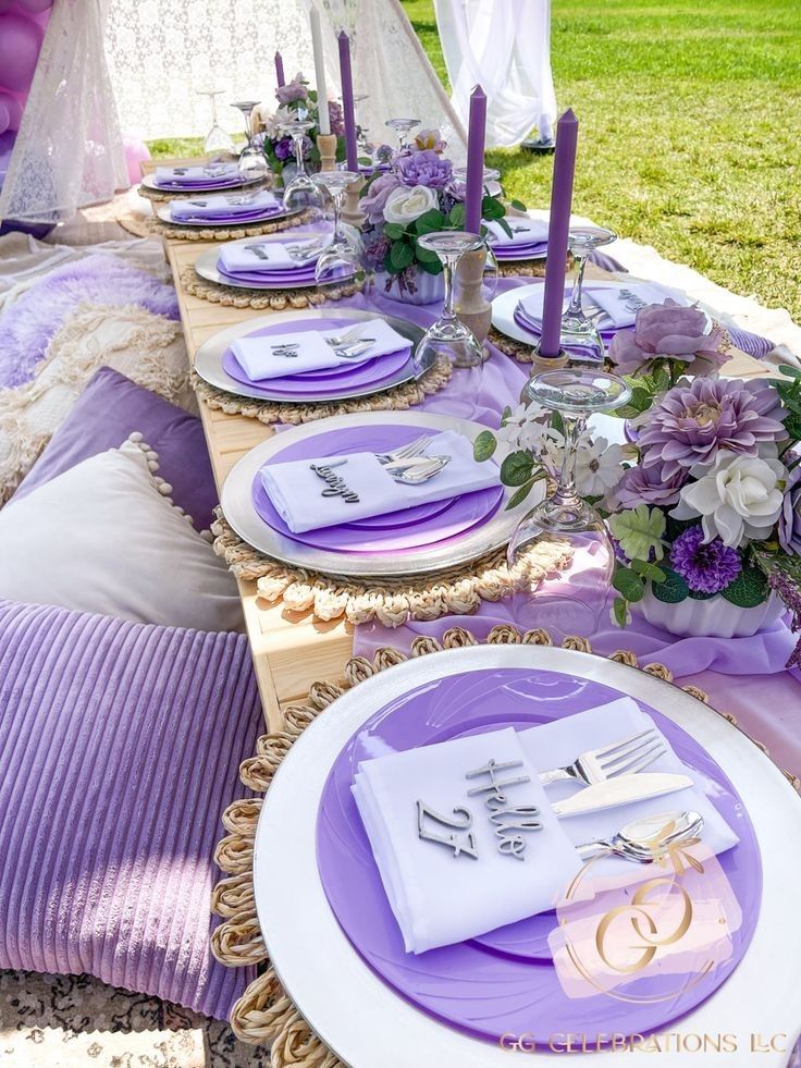 Purple Floral Table Decor